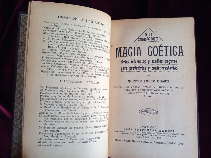 MAGIA GOTICA. LOPEZ GOMEZ, Quintin. Casa Editorial Maucci. c. 1913 (1080)