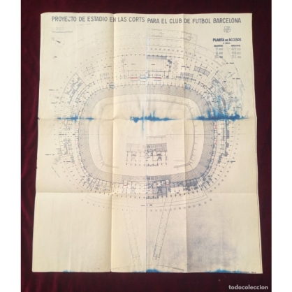 PROYECTO DEL CAMP NOU 1954 para 1957. 6 planos originales de época. F.C. Barcelona. Barça